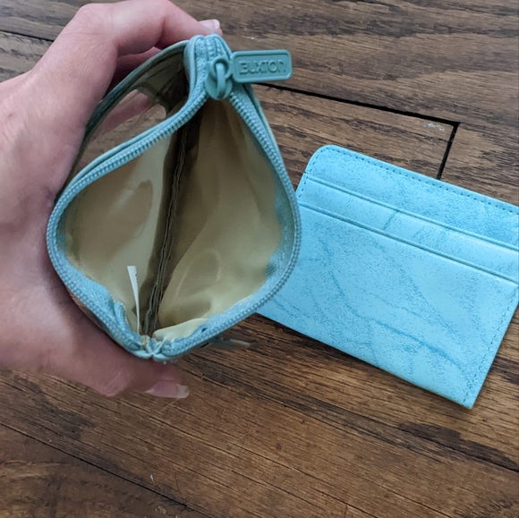 Buxton Top Grain Cowhide Exterior Teal Blue Wallet/Card Holder Set - Picture 3 of 5